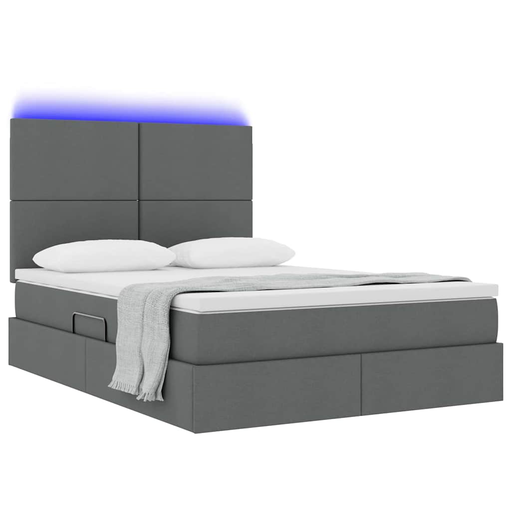 LED tárolós ágy matraccal Sötétszürke 140 x 200 cm Szövet