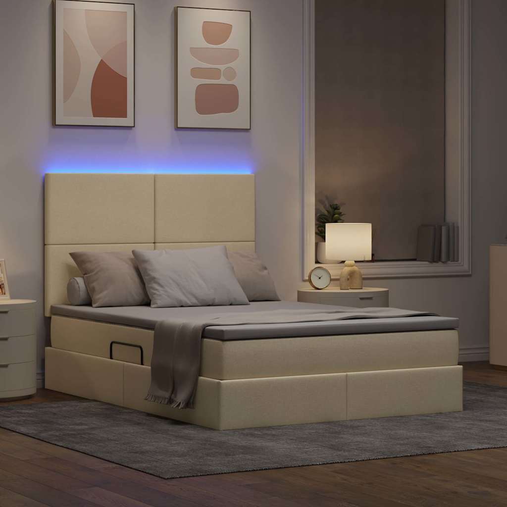 LED tárolós ágy matraccal Krém 140 x 200 cm Szövet