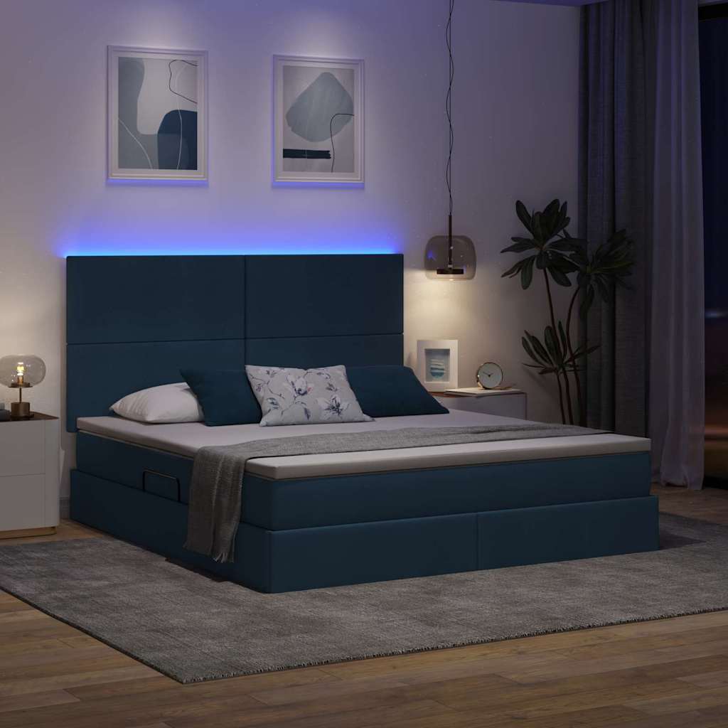 LED tárolós ágy matraccal Kék 160 x 200 cm Szövet