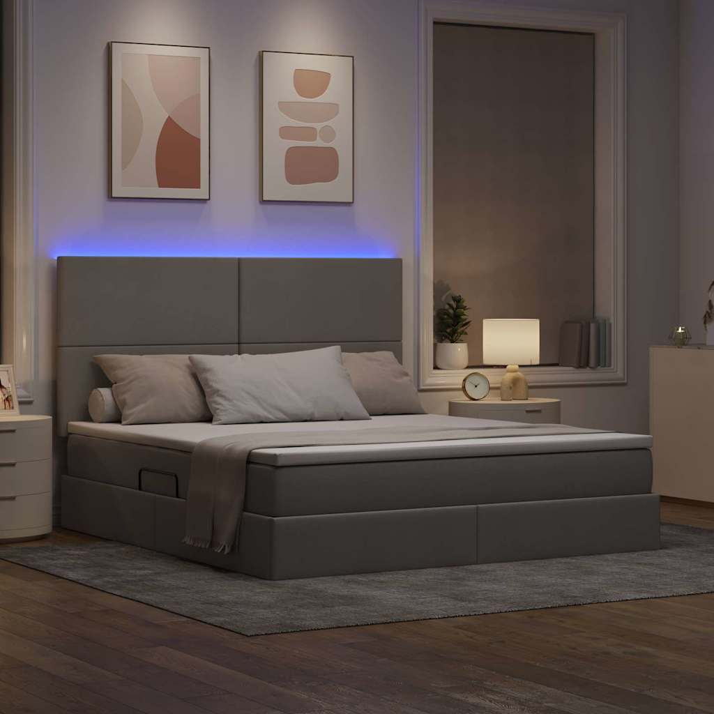 LED tárolós ágy matraccal Tópszínű 180 x 200 cm Szövet