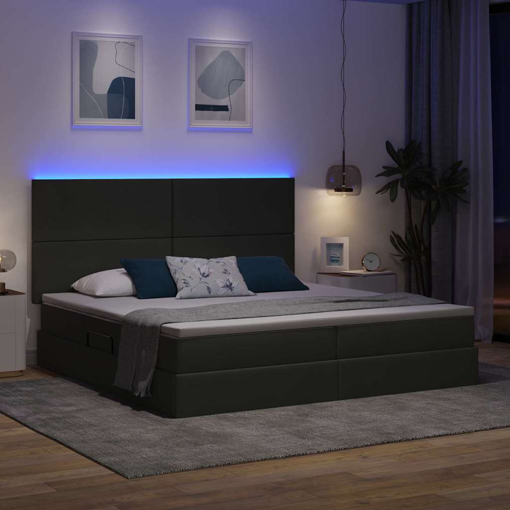 LED tárolós ágy matraccal Sötétszürke 200 x 200 cm Szövet