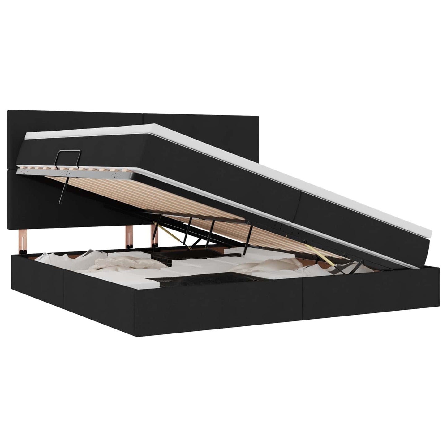 LED tárolós ágy matraccal Fekete 200 x 200 cm Szövet