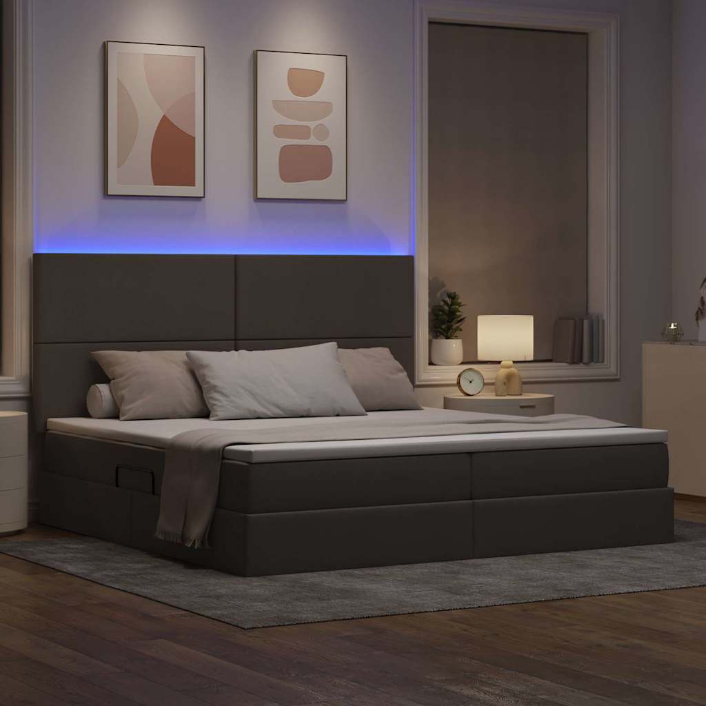 LED tárolós ágy matraccal Tópszínű 200 x 200 cm Szövet