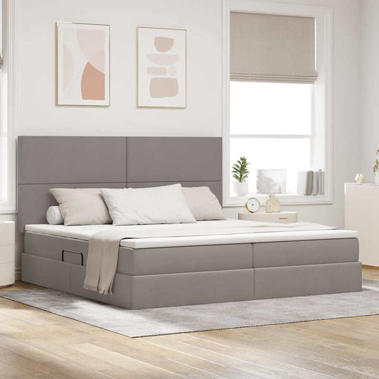 LED tárolós ágy matraccal Tópszínű 200 x 200 cm Szövet