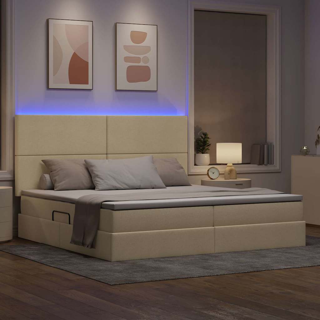 LED tárolós ágy matraccal Krém 200 x 200 cm Szövet