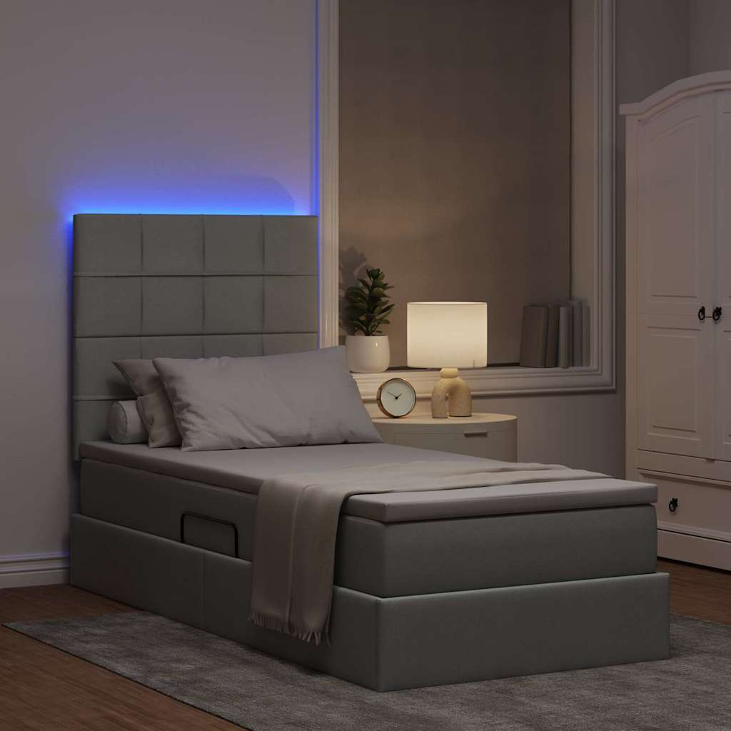 LED tárolós ágy matraccal Világosszürke 90 x 190 cm Szövet