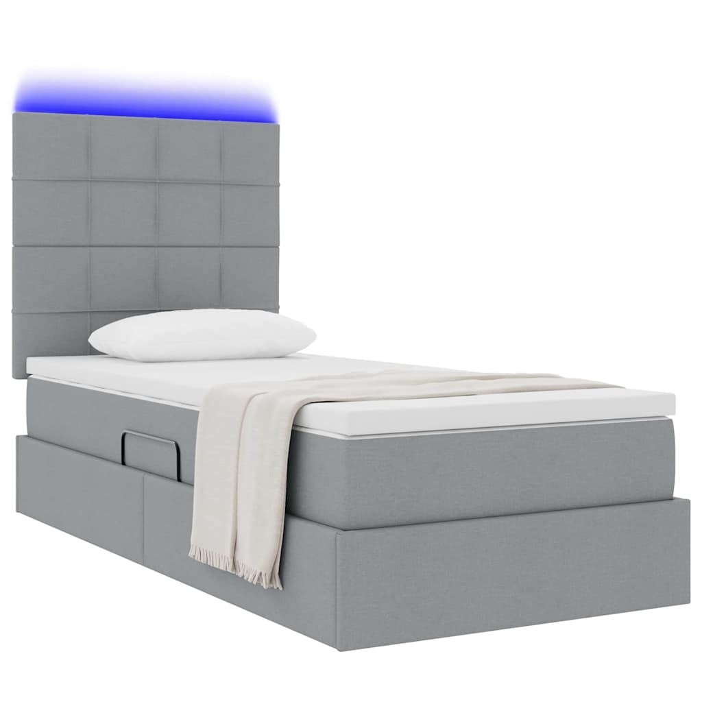 LED tárolós ágy matraccal Világosszürke 90 x 190 cm Szövet