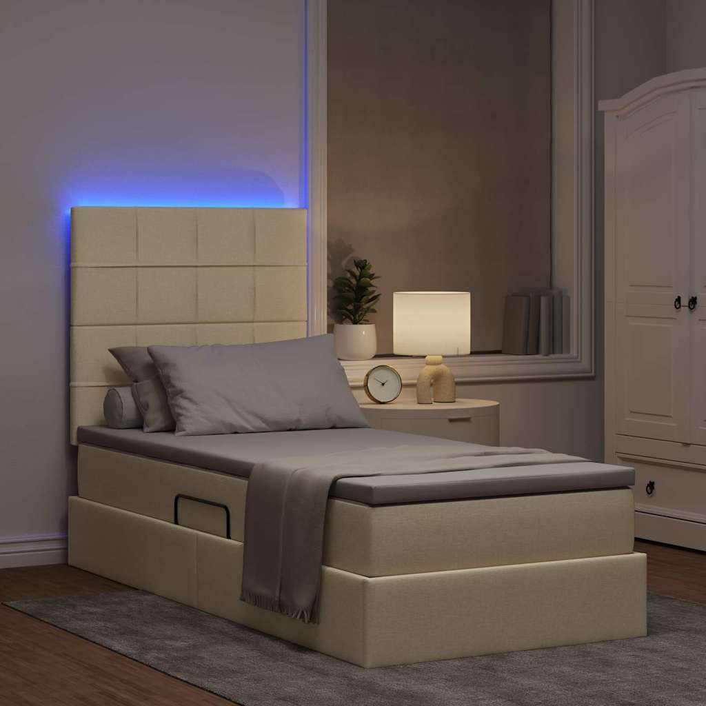 LED tárolós ágy matraccal Krém 90 x 190 cm Szövet