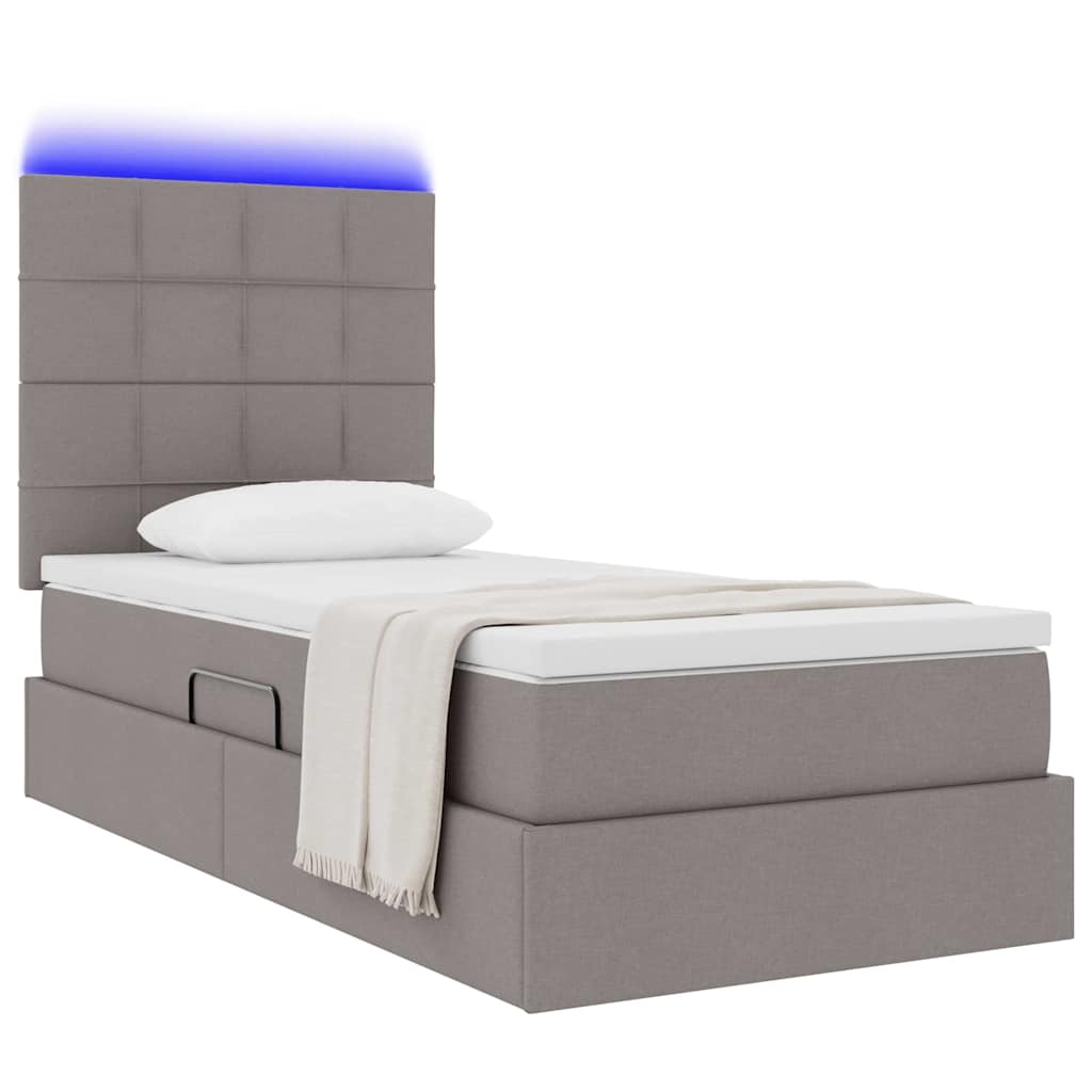 LED tárolós ágy matraccal Tópszínű 90 x 200 cm Szövet