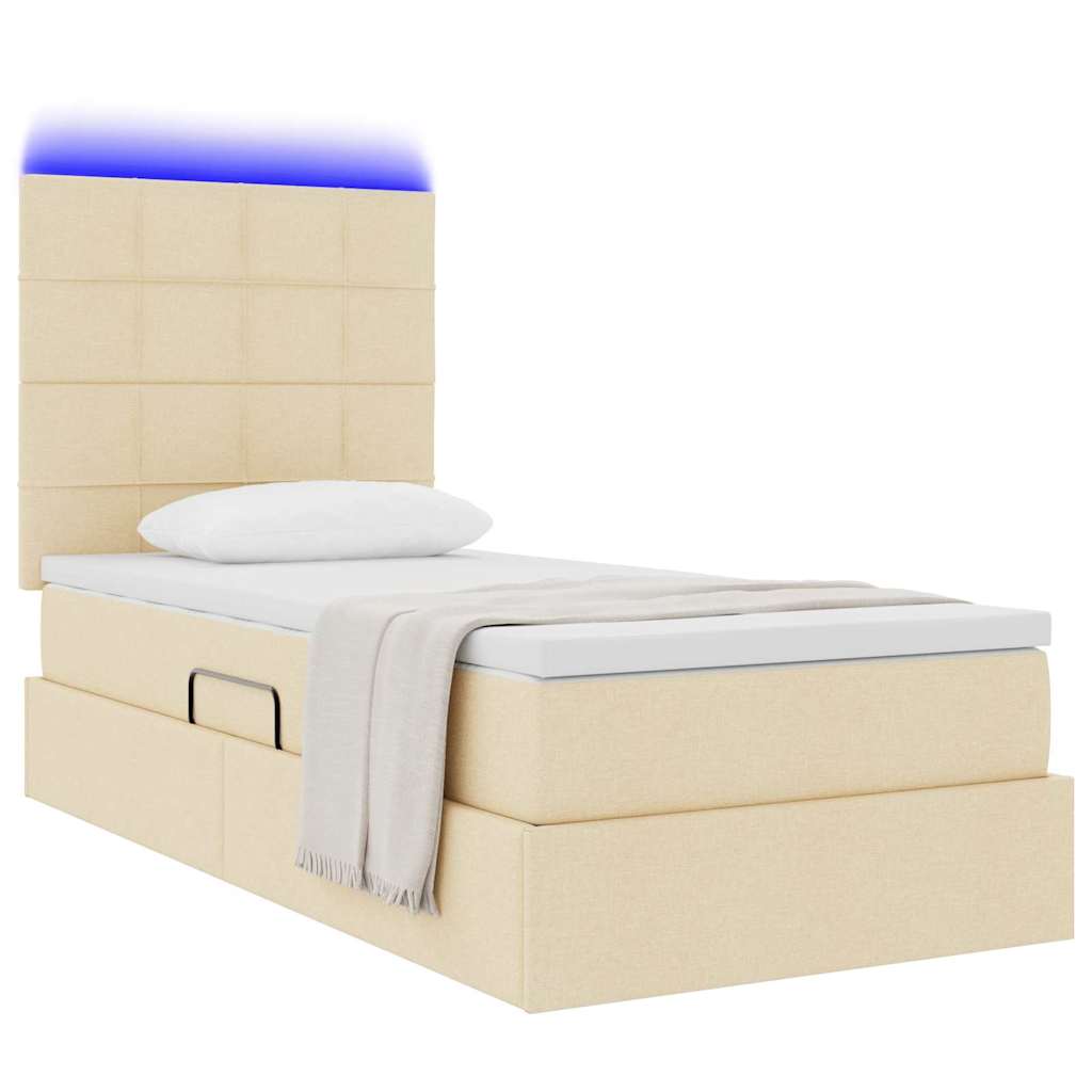 LED tárolós ágy matraccal Krém 90 x 200 cm Szövet