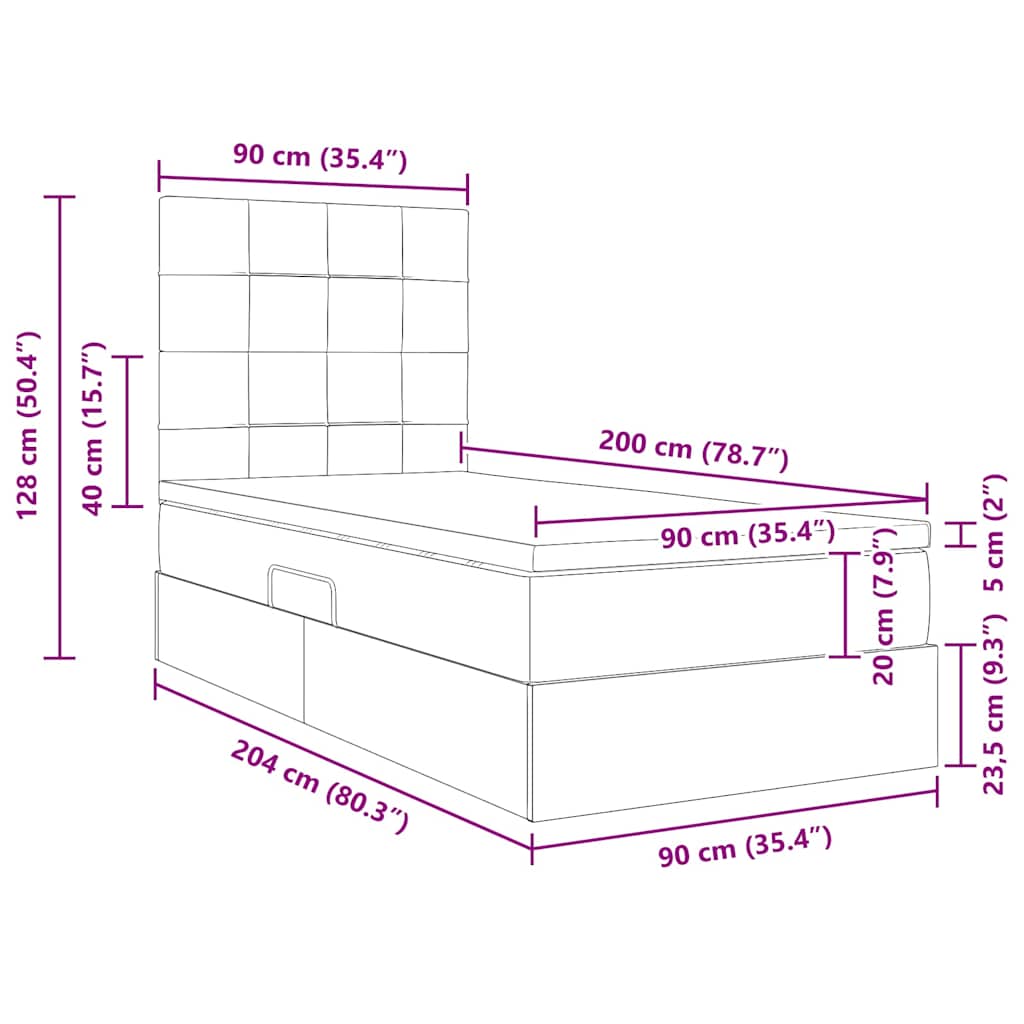 LED tárolós ágy matraccal Kék 90 x 200 cm Szövet