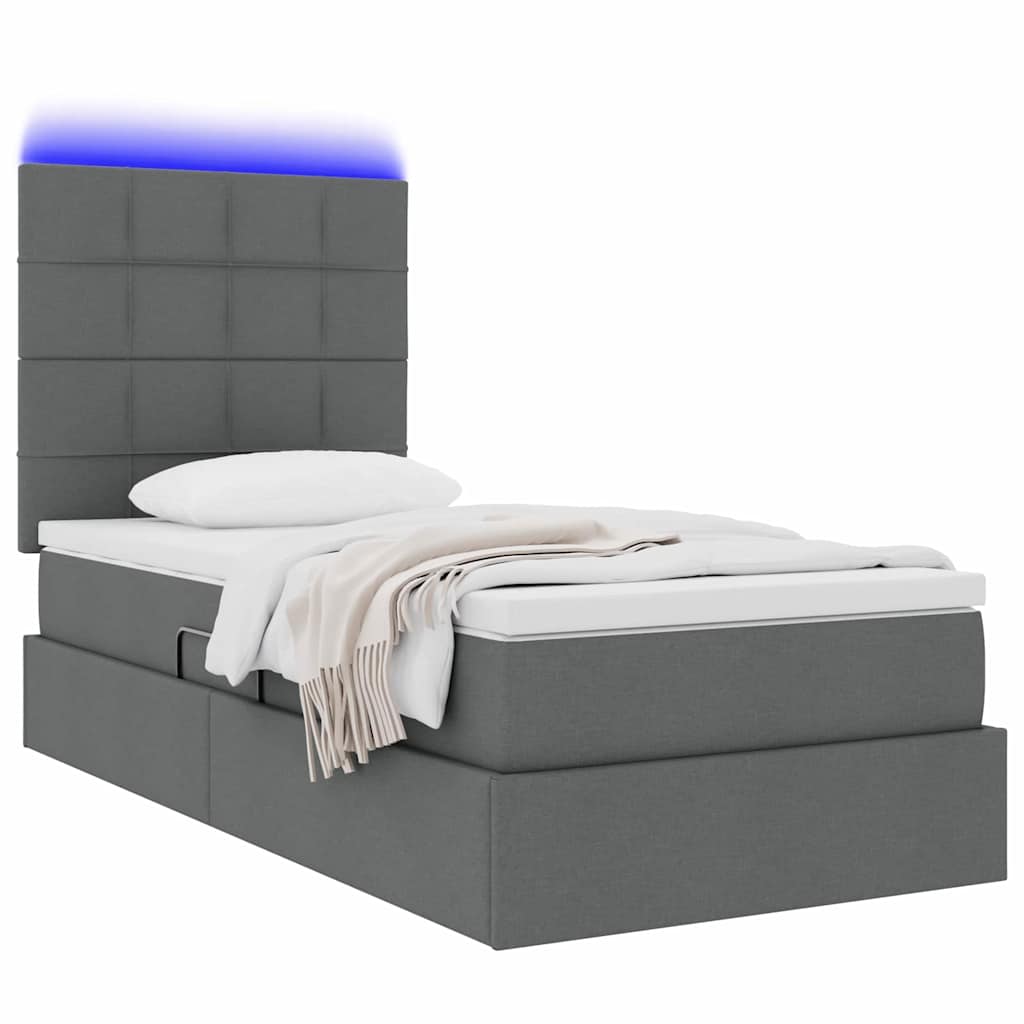 LED tárolós ágy matraccal Sötétszürke 100 x 200 cm Szövet