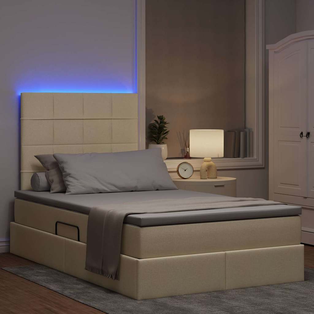 LED tárolós ágy matraccal Krémszínű 120 x 190 cm Szövet