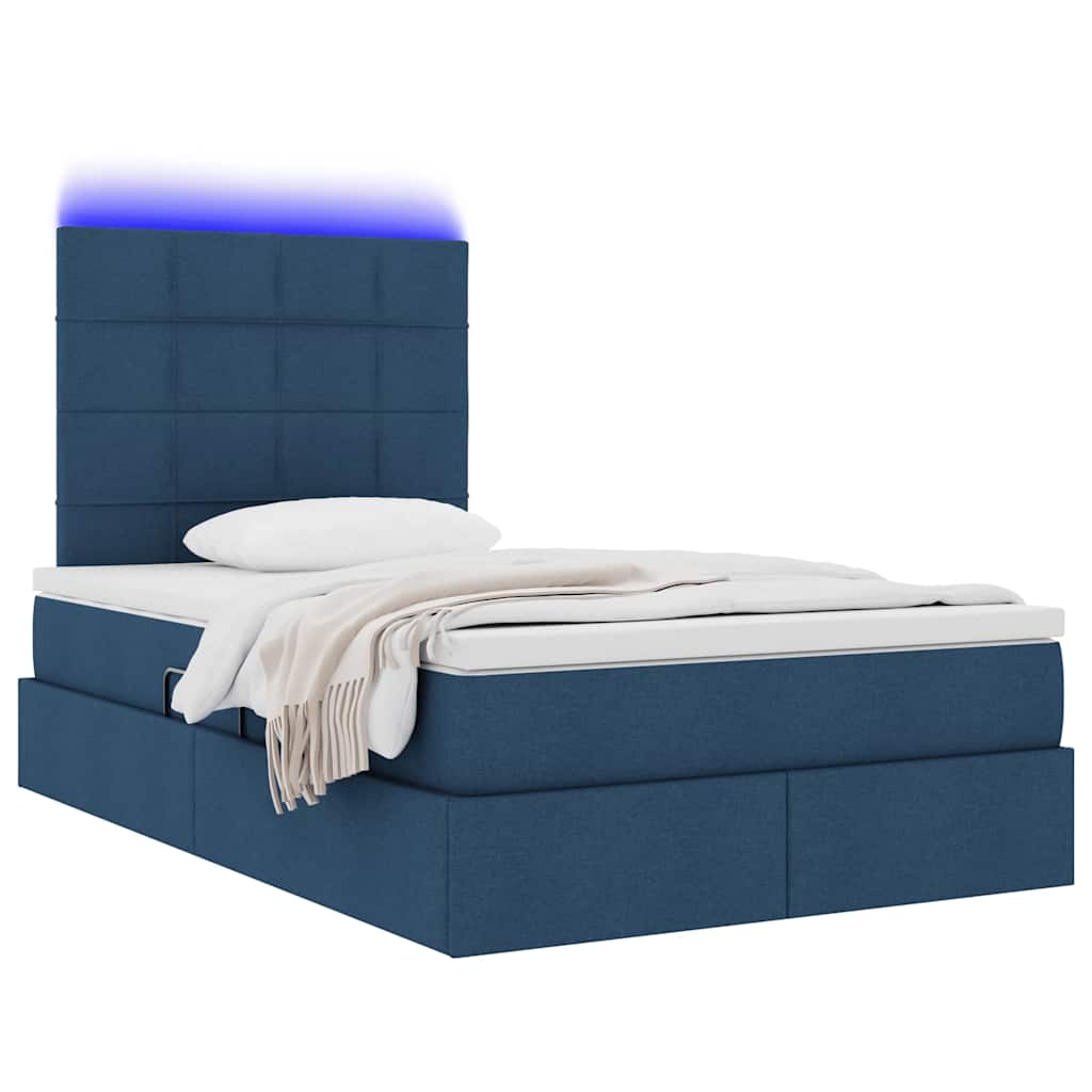 LED tárolós ágy matraccal Kék 120 x 190 cm Szövet