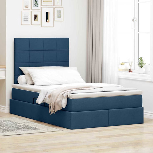 LED tárolós ágy matraccal Kék 120 x 200 cm Szövet