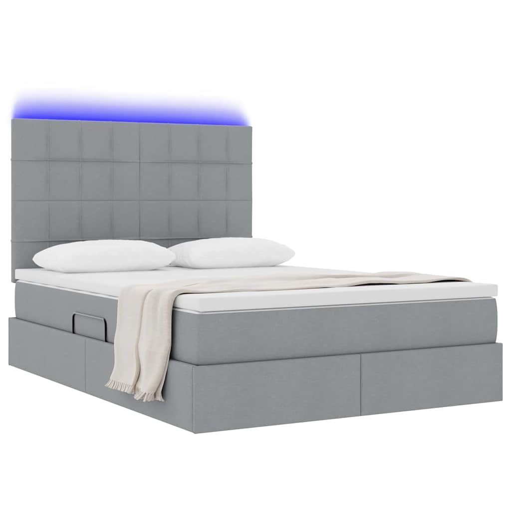 LED tárolós ágy matraccal Világosszürke 140 x 190 cm Szövet