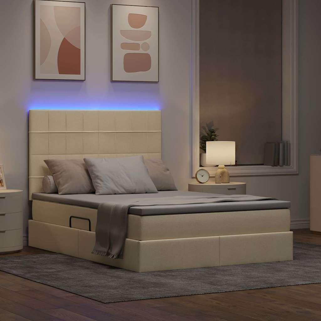 LED tárolós ágy matraccal Krém 140 x 190 cm Szövet