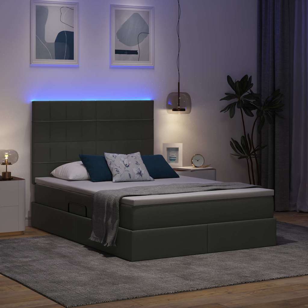LED tárolós ágy matraccal Sötétszürke 140 x 200 cm Szövet