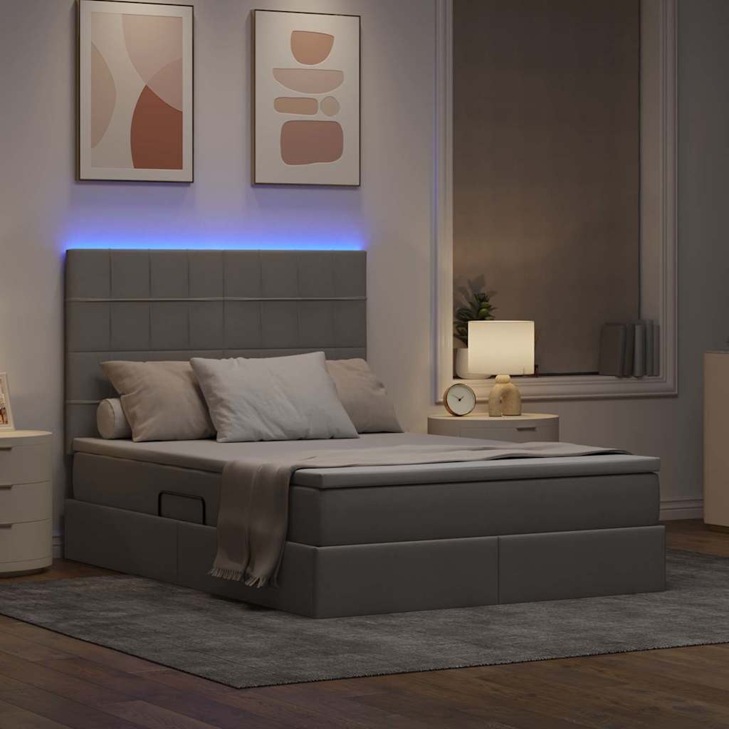 LED tárolós ágy matraccal Tópszínű 140 x 200 cm Szövet