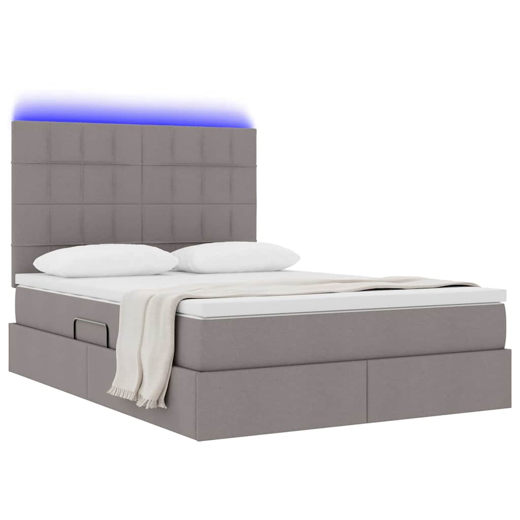 LED tárolós ágy matraccal Tópszínű 140 x 200 cm Szövet