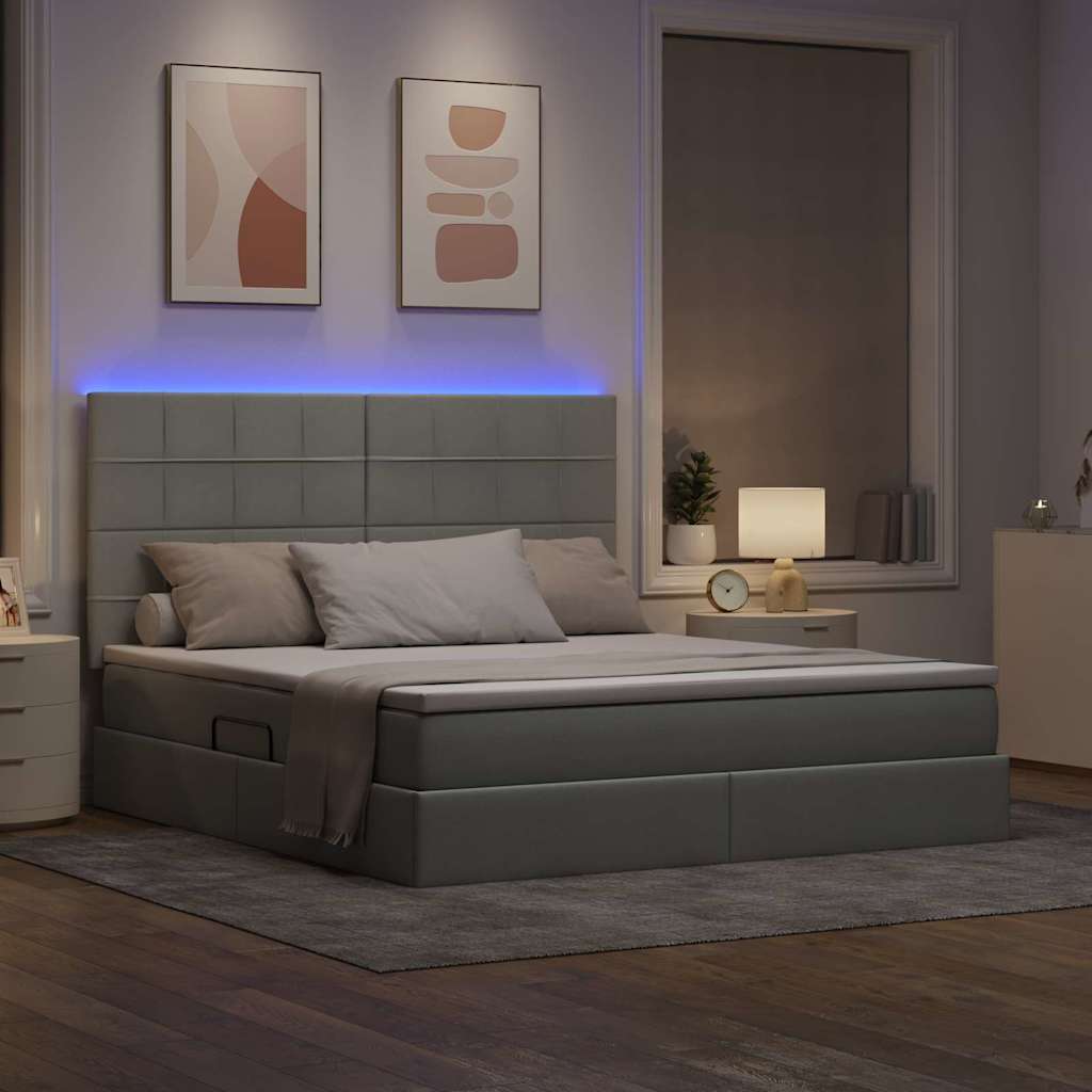 LED tárolós ágy matraccal Világosszürke 160 x 200 cm Szövet