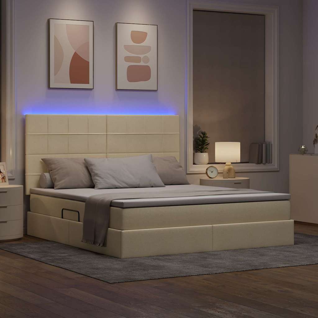 LED tárolós ágy matraccal Krém 160 x 200 cm Szövet