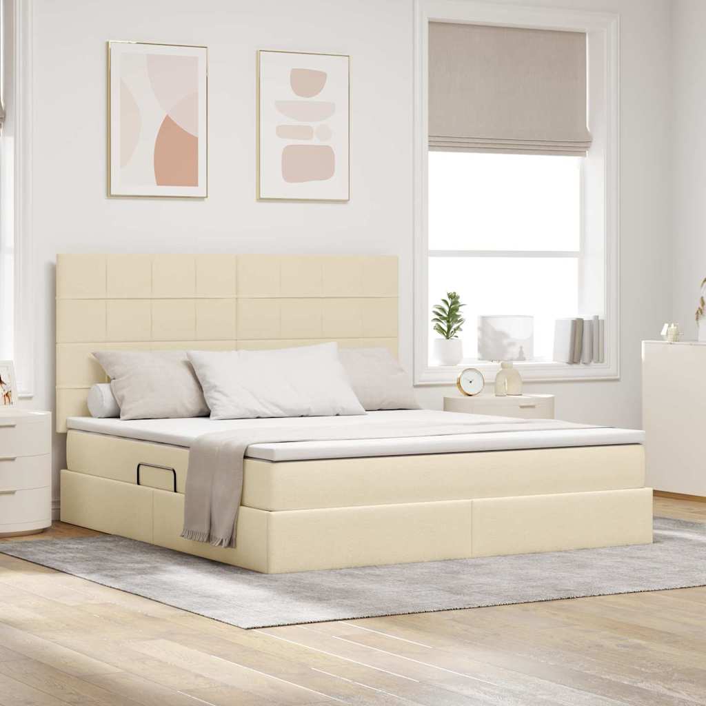 LED tárolós ágy matraccal Krém 160 x 200 cm Szövet