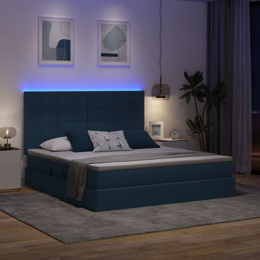 LED tárolós ágy matraccal Kék 160 x 200 cm Szövet