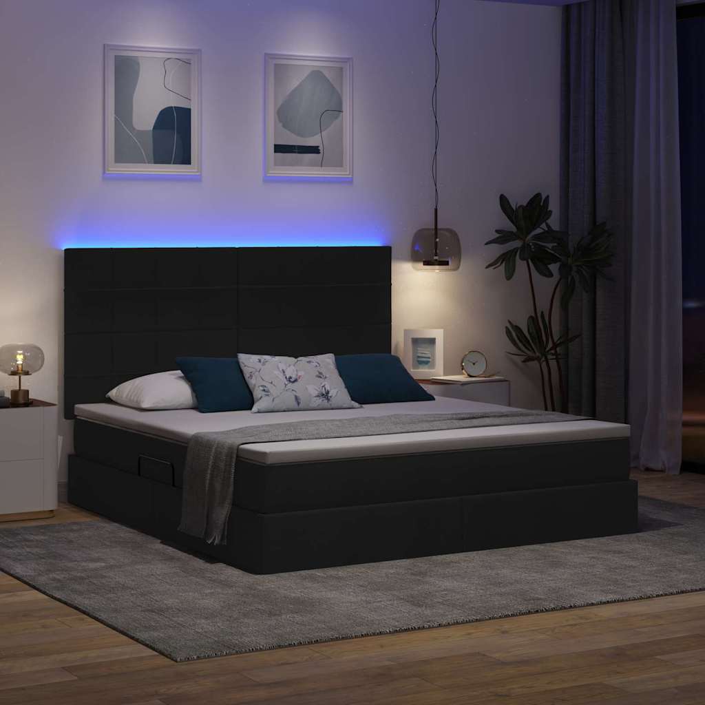 LED tárolós ágy matraccal Fekete 180 x 200 cm Szövet