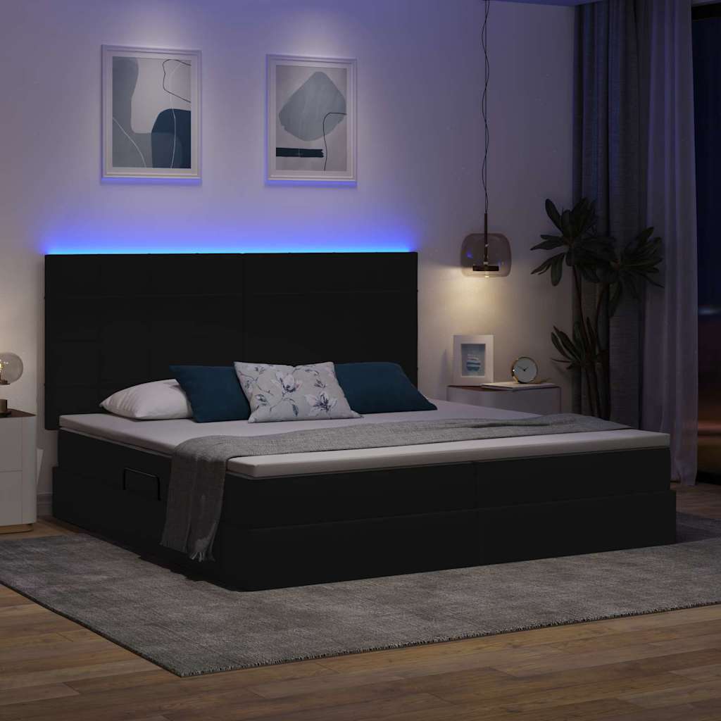 LED tárolós ágy matraccal Fekete 200 x 200 cm Szövet