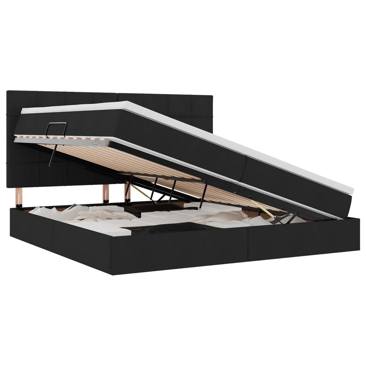 LED tárolós ágy matraccal Fekete 200 x 200 cm Szövet