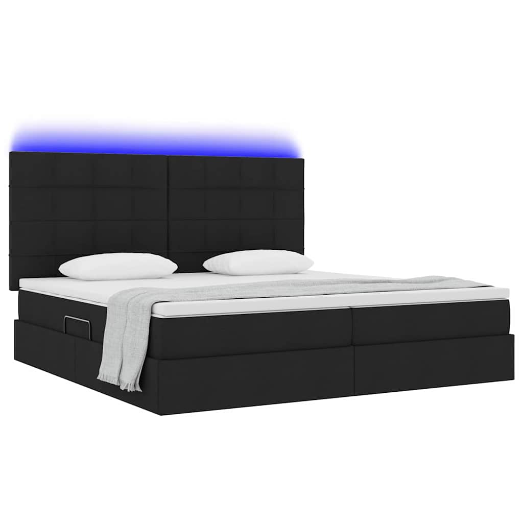 LED tárolós ágy matraccal Fekete 200 x 200 cm Szövet