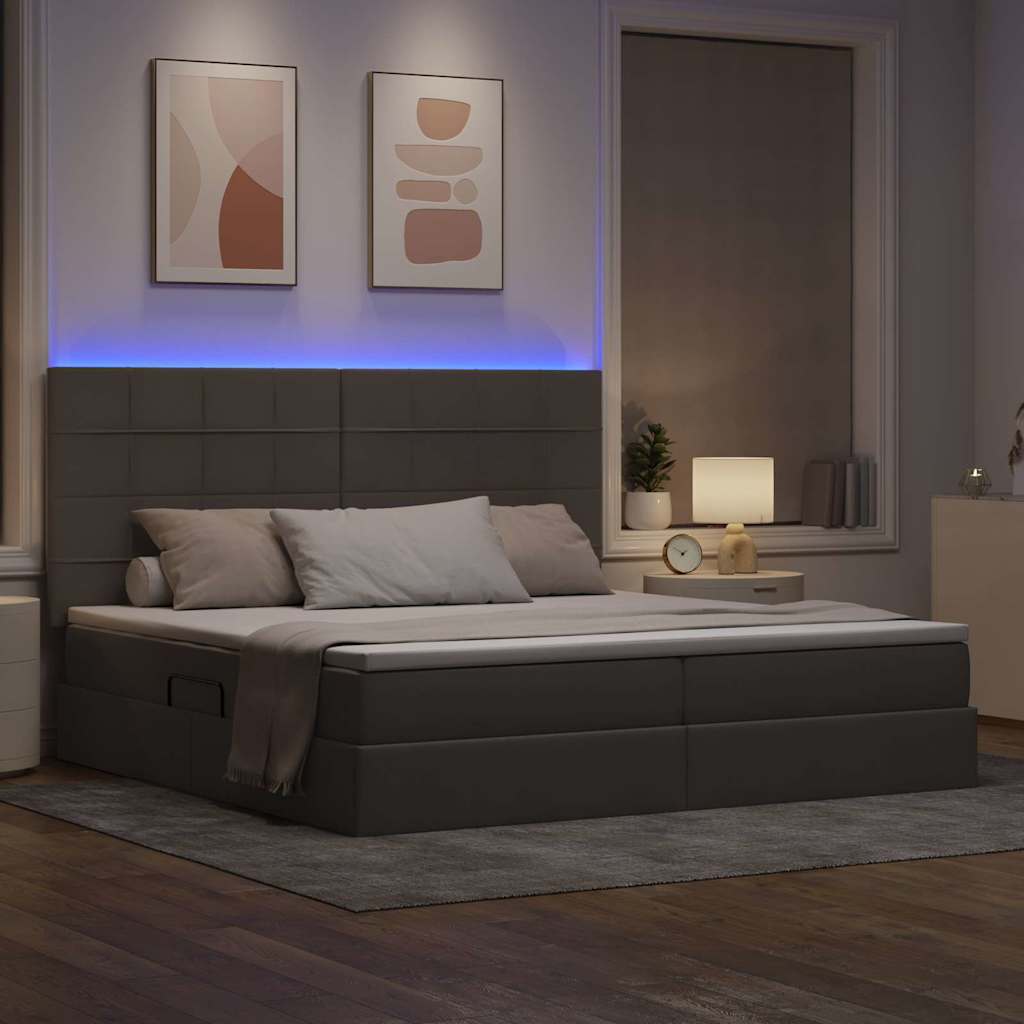 LED tárolós ágy matraccal Tópszínű 200 x 200 cm Szövet