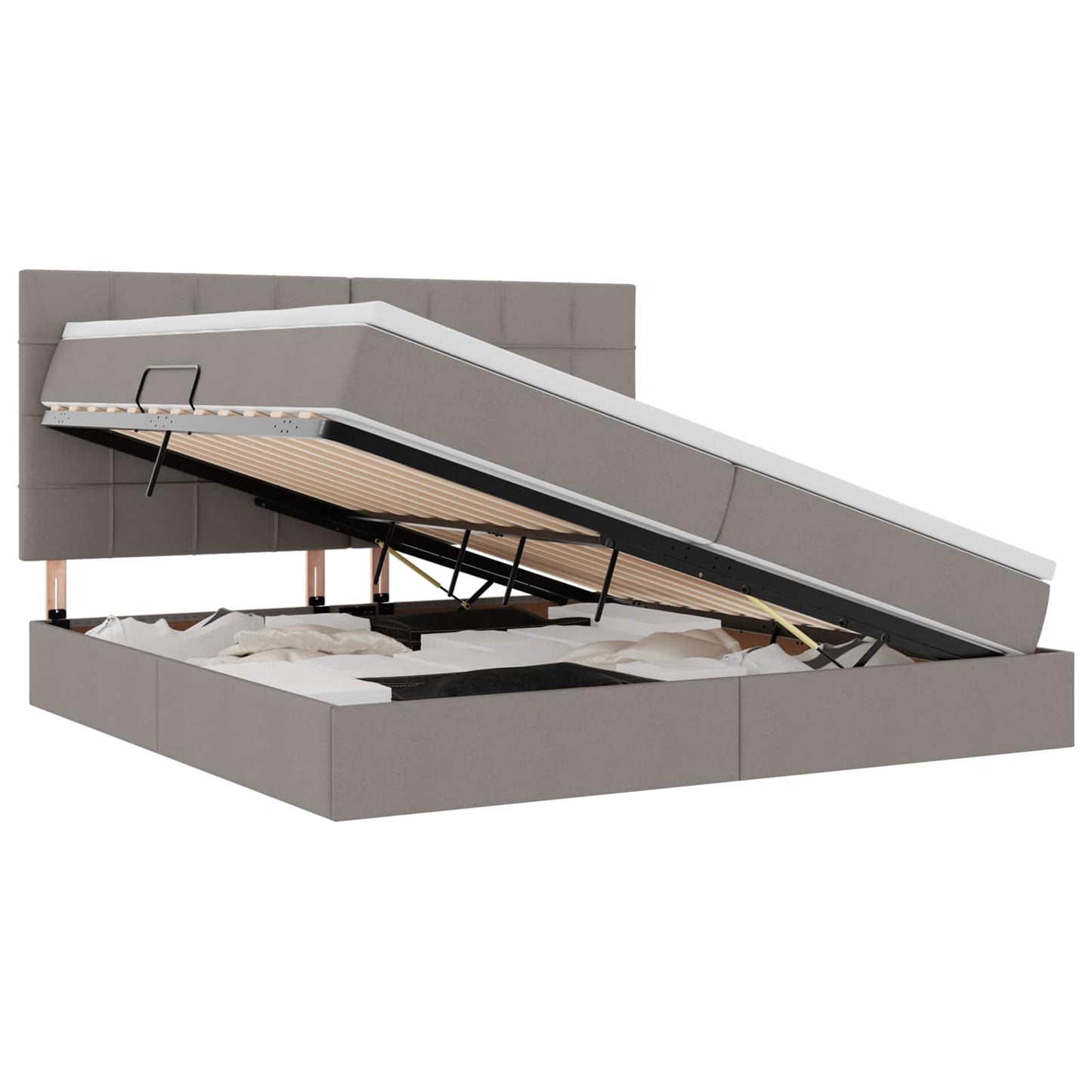 LED tárolós ágy matraccal Tópszínű 200 x 200 cm Szövet