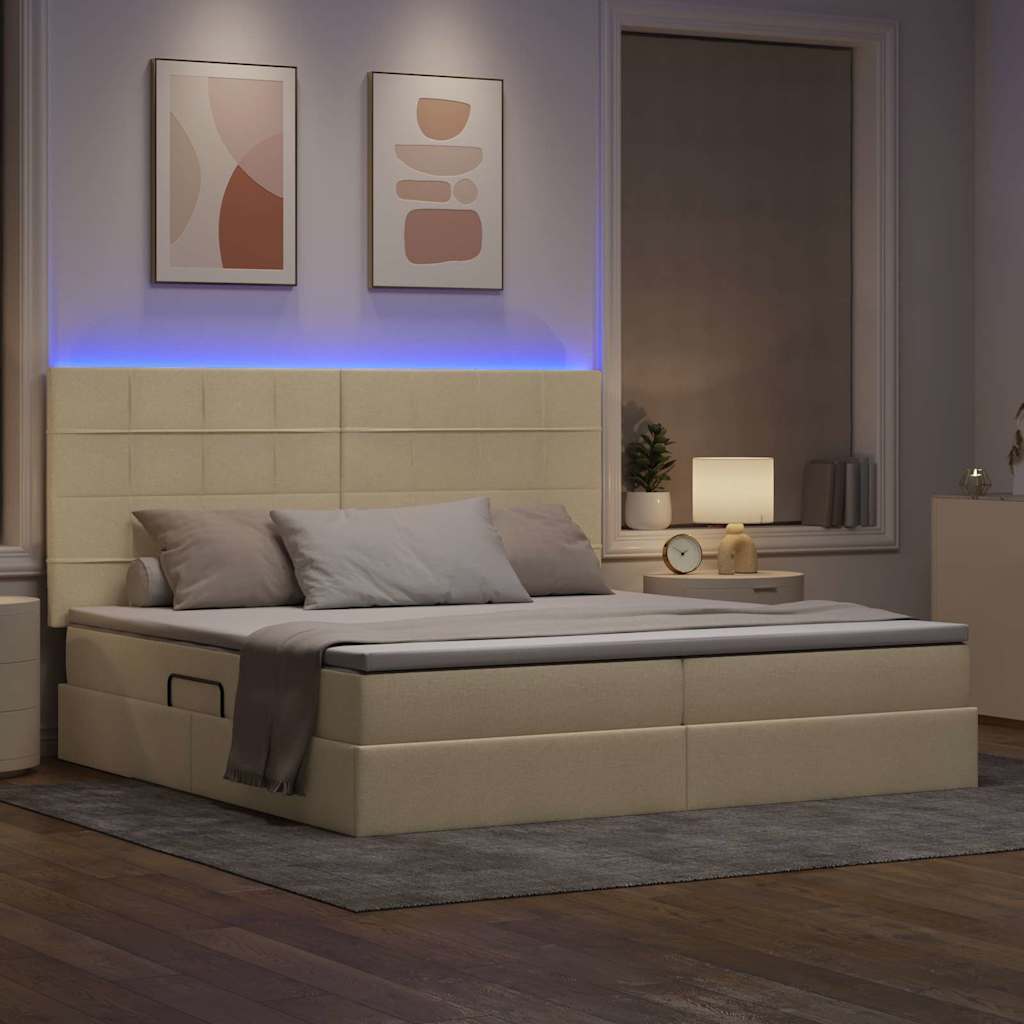 LED tárolós ágy matraccal Krém 200 x 200 cm Szövet