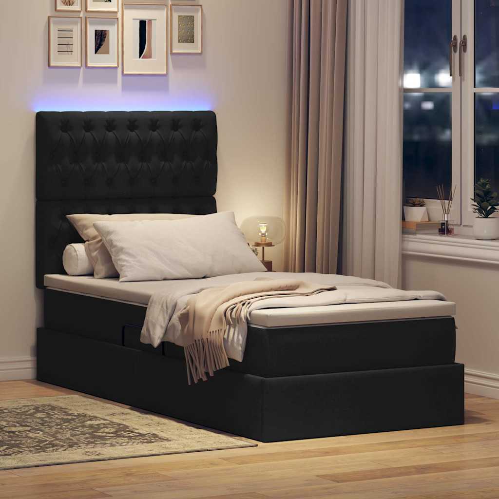 LED tárolós ágy matraccal Fekete 90 x 190 cm Szövet