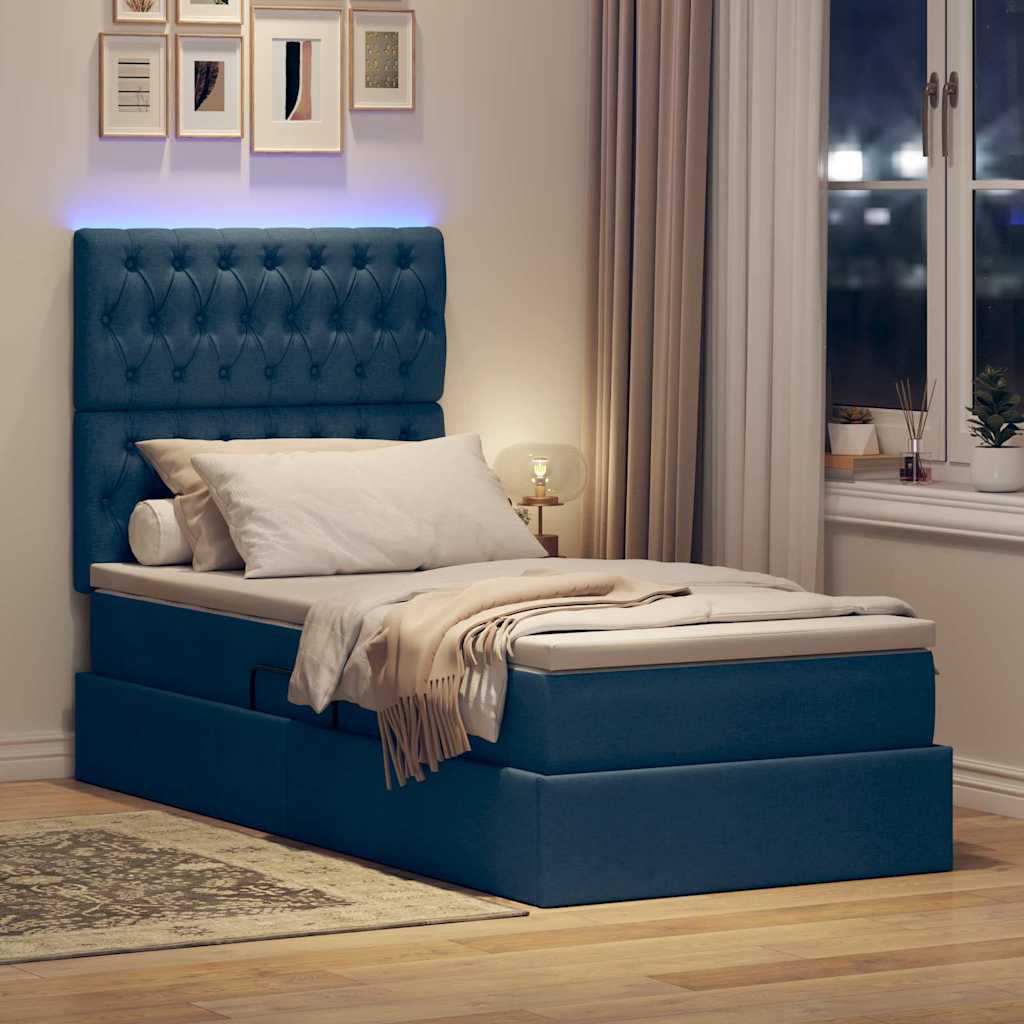 LED tárolós ágy matraccal Kék 90 x 190 cm Szövet