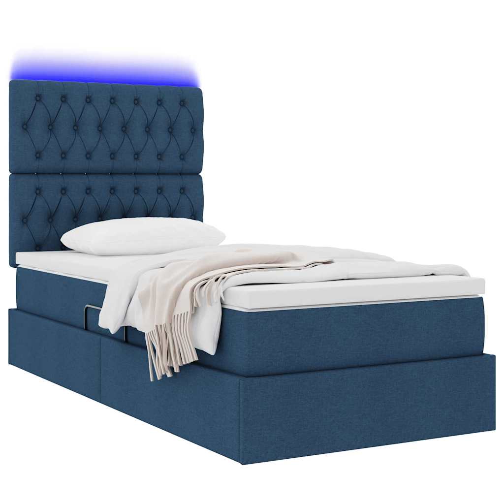 LED tárolós ágy matraccal Kék 90 x 190 cm Szövet