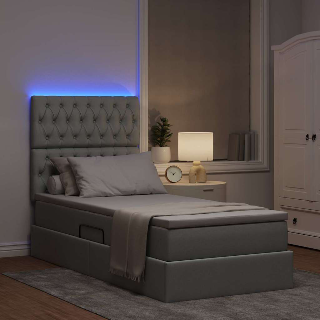 LED tárolós ágy matraccal Világosszürke 90 x 200 cm Szövet
