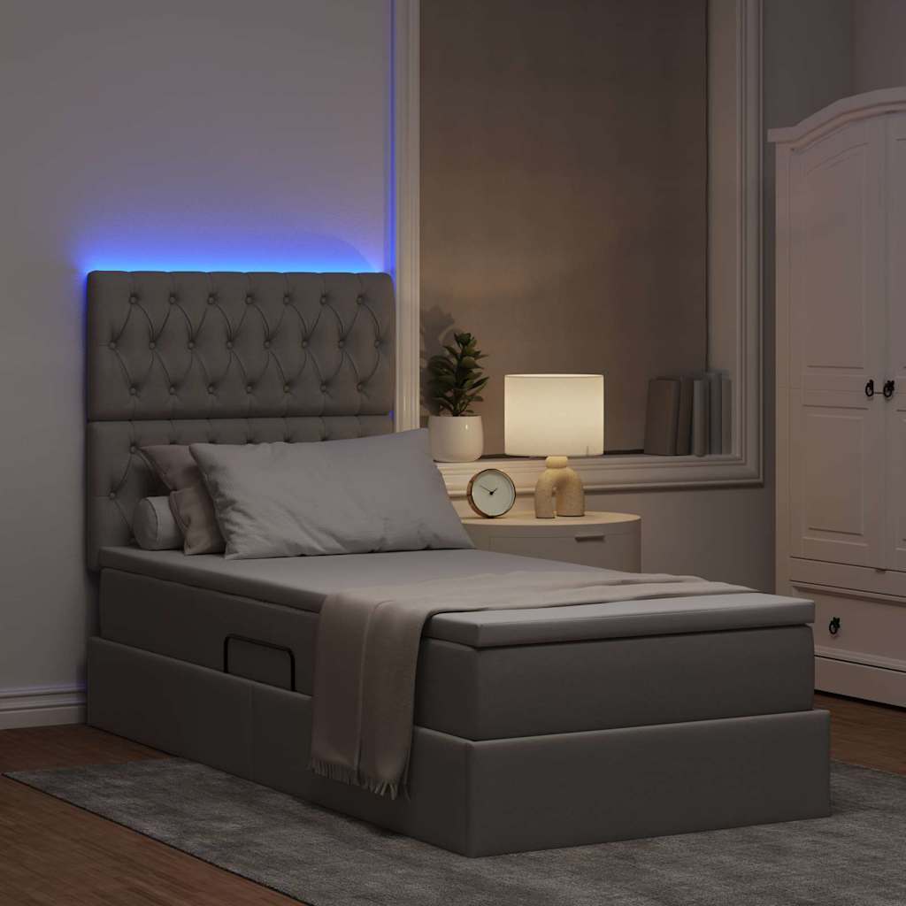 LED tárolós ágy matraccal Tópszínű 90 x 200 cm Szövet