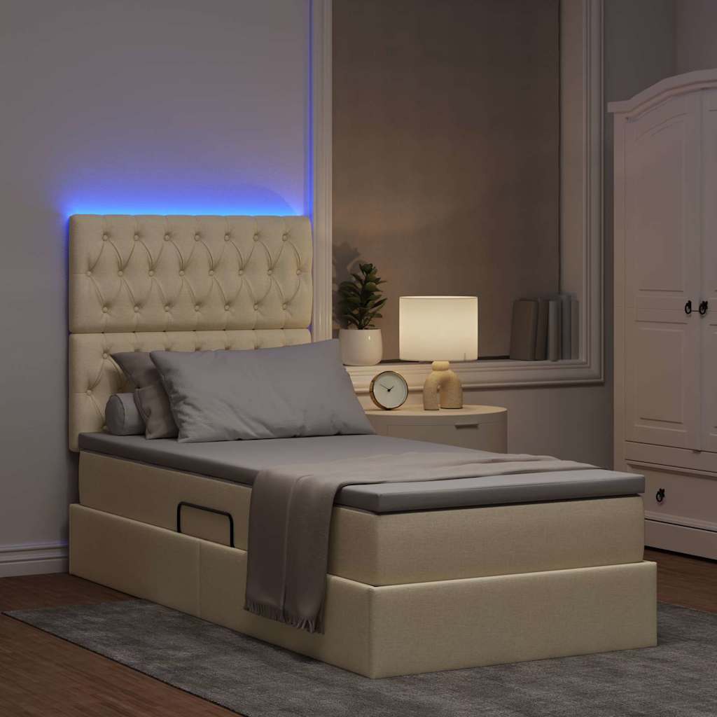 LED tárolós ágy matraccal Krém 100 x 200 cm Szövet