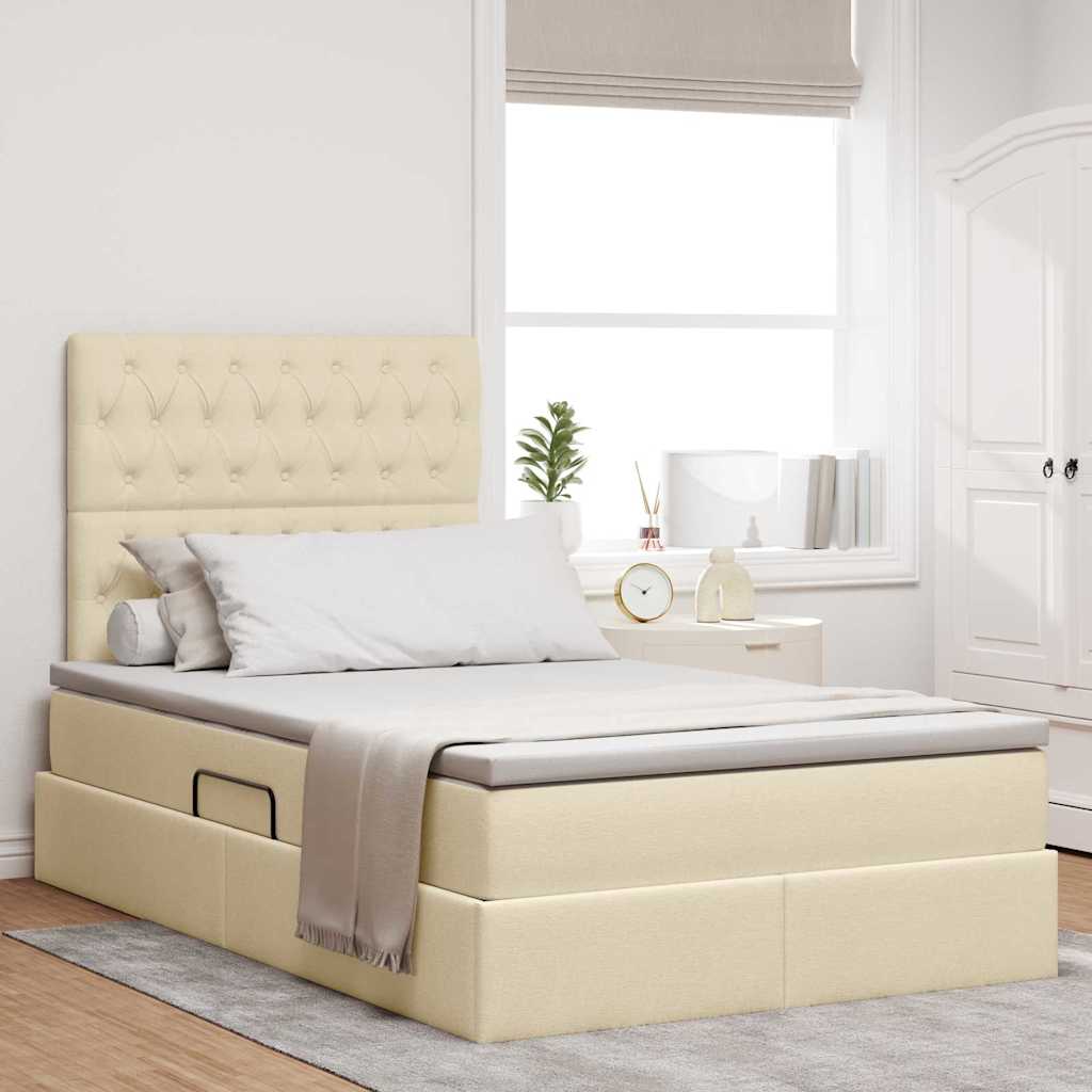 LED tárolós ágy matraccal Krémszínű 120 x 190 cm Szövet