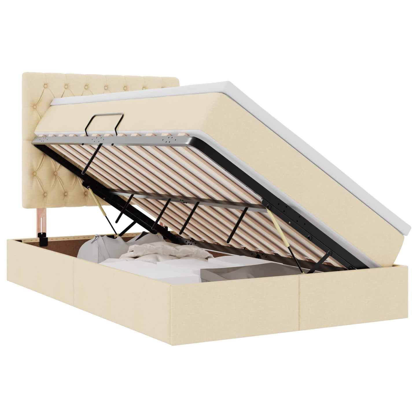 LED tárolós ágy matraccal Krémszínű 120 x 190 cm Szövet