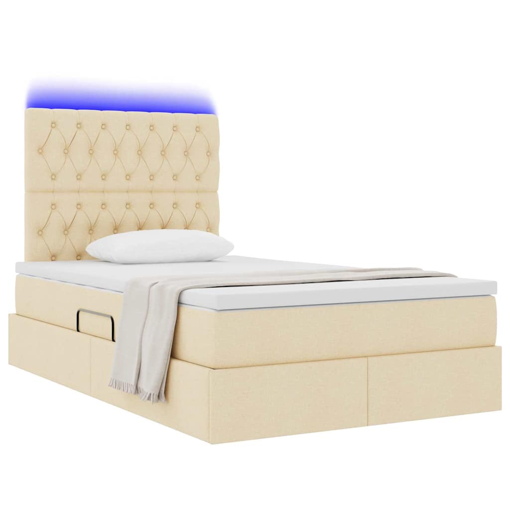 LED tárolós ágy matraccal Krémszínű 120 x 190 cm Szövet