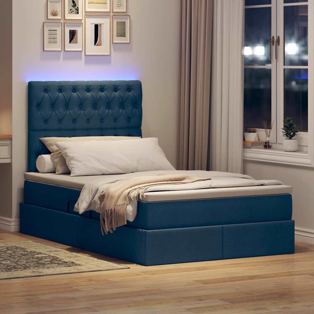 LED tárolós ágy matraccal Kék 120 x 190 cm Szövet