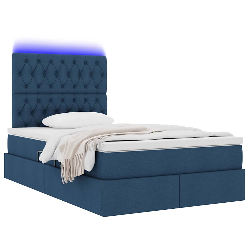 LED tárolós ágy matraccal Kék 120 x 190 cm Szövet