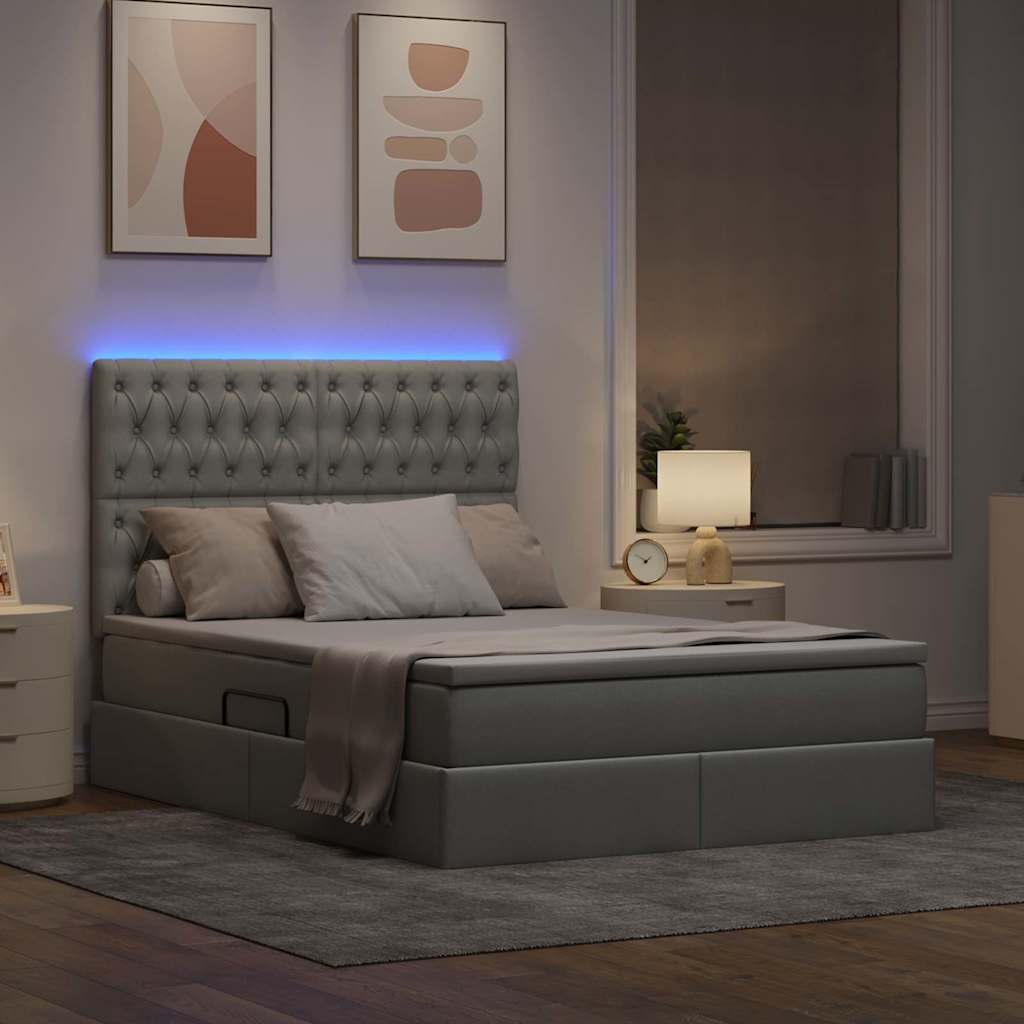 LED tárolós ágy matraccal Világosszürke 140 x 190 cm Szövet