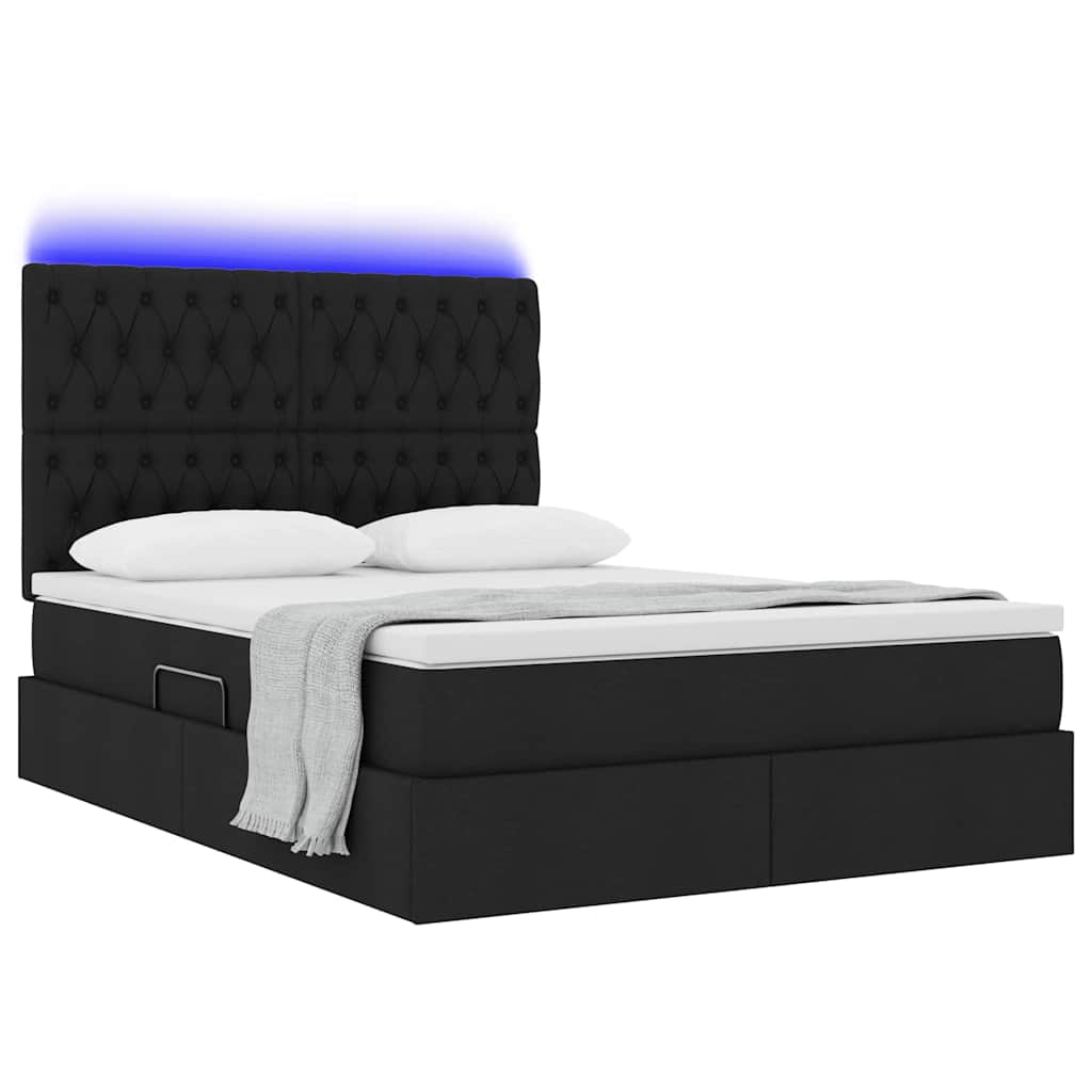 LED tárolós ágy matraccal Fekete 140 x 190 cm Szövet