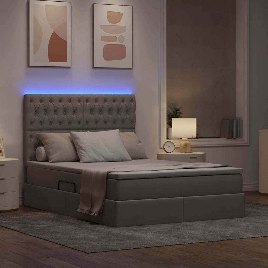 LED tárolós ágy matraccal Tópszínű 140 x 200 cm Szövet
