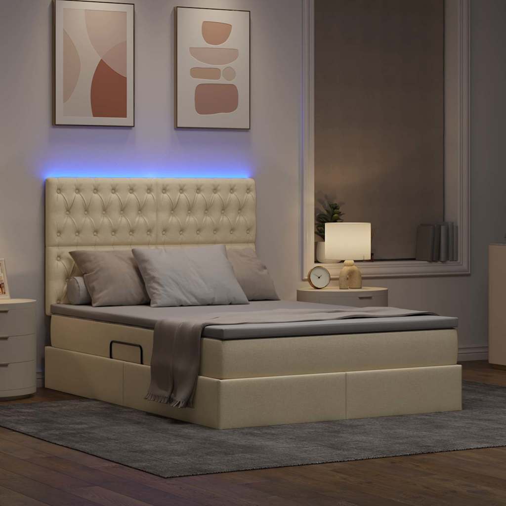 LED tárolós ágy matraccal Krém 140 x 200 cm Szövet